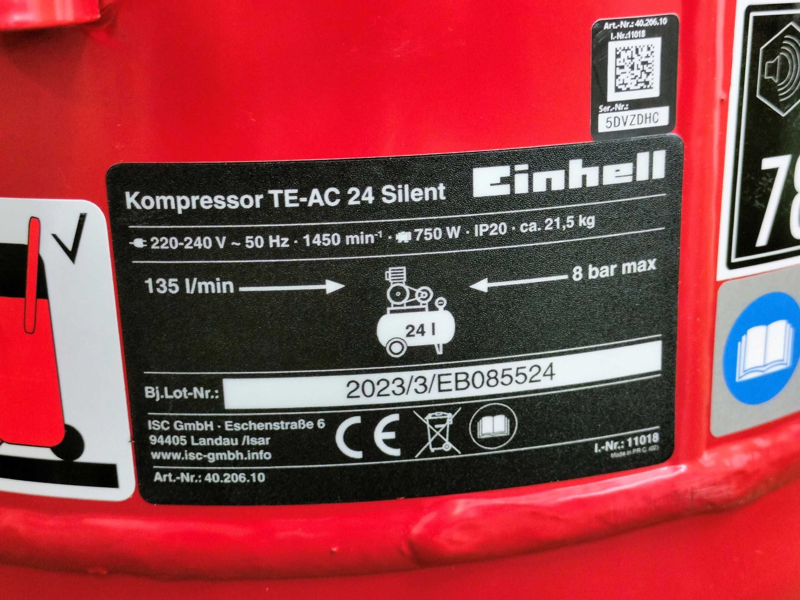 Einhell TE-AC 24 kompresor cichy 135 l/min 750W 24L