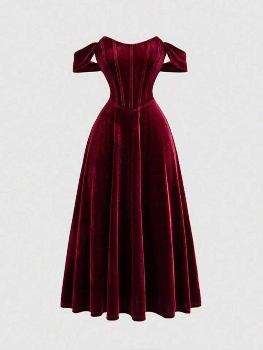 Бордова оксамитова весільна корсетна готична сукня на шнурівці L-XL