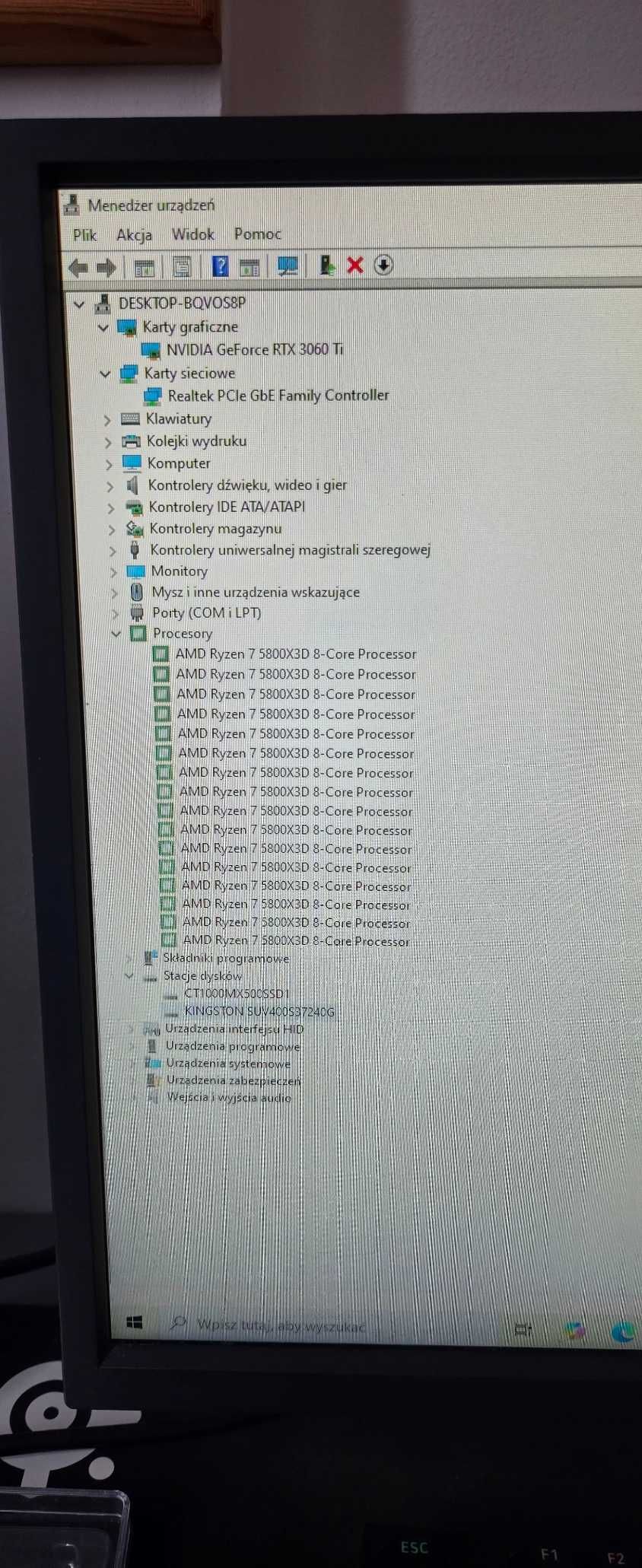 Komputer Ryzen7 5800x3D, RTX3060 Ti, Ripjaws V, DDR4, 32 GB