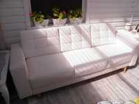 kanapa z funkcją spania i skrzynią na pościel - biała ekoskóra