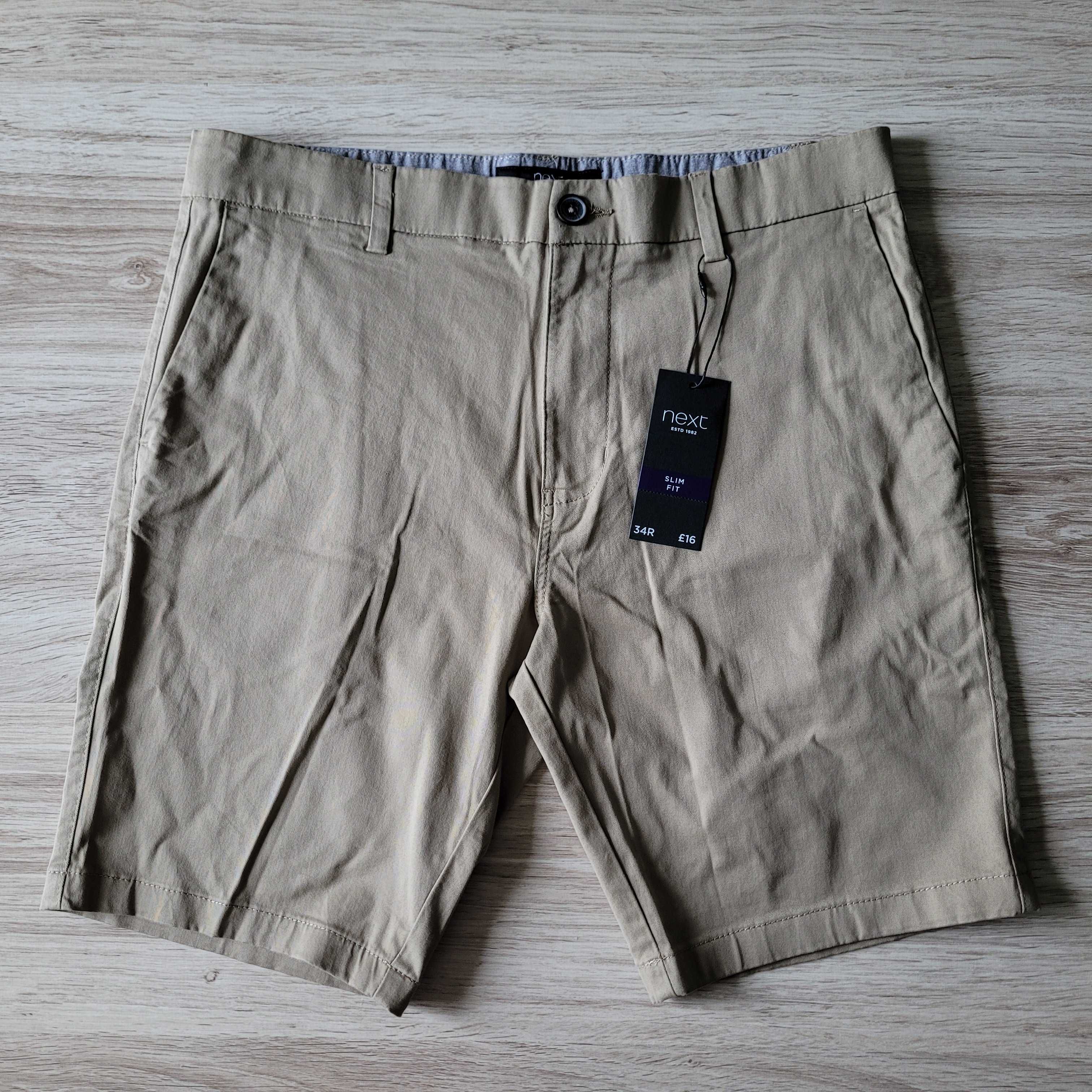 Нові NEXT розмір 34R M чоловічі Slim fit шорти бермуди чіноси бежеві