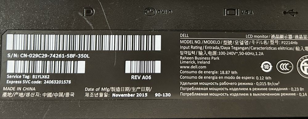 Monitor LED Dell P2214Hb 21,5 " 1920 x 1080 px IPS / PLS