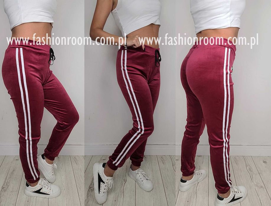 NOWE welurowe SPODNIE dresowe dresy damskie  bordowy rozmiar S/M