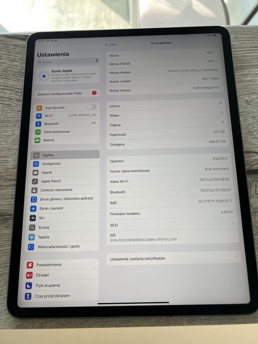 iPad Pro 12.9 4 Generacja 512GB Wifi+Cellular Gwarancja