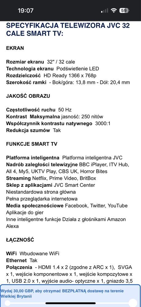 JVC lt32c600 ze Szkocji