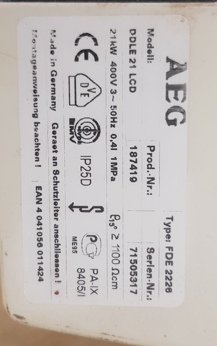 Podgrzewacz piec wody przepływowy  AEG ddle 21 lcd - 21kw