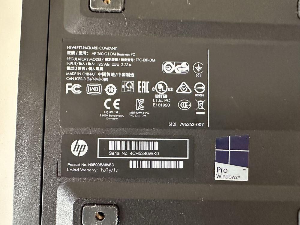 Міні ПК компютер HP 260 G1 DM Pentium 3550U RAM 8GB