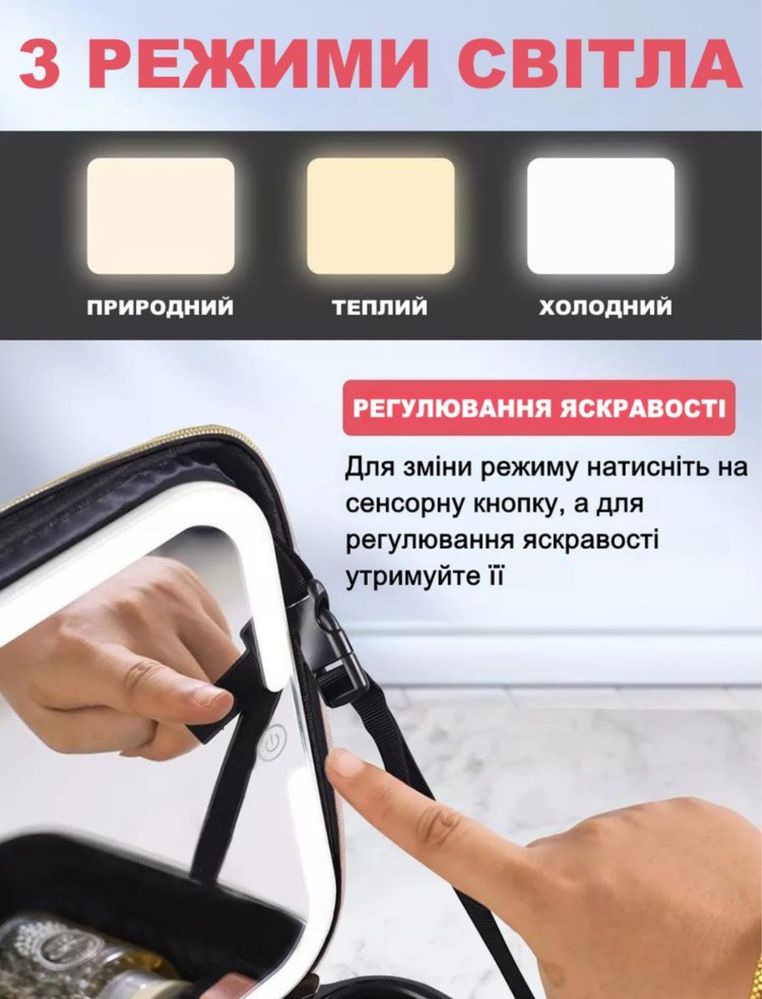 Нова! Портативна косметичка-органайзер із дзеркалом і LED-підсвіткою