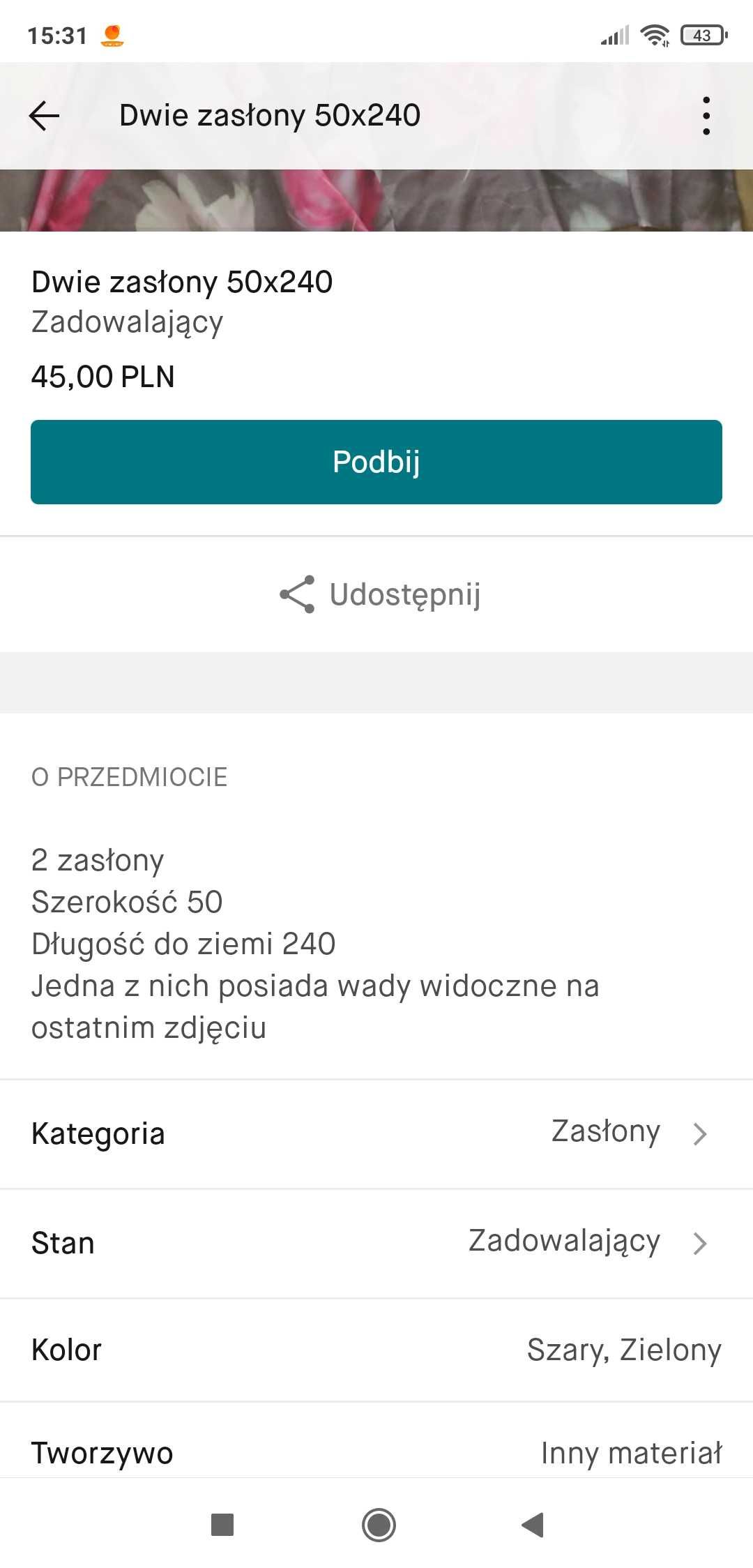 Dwie zasłony 50x240