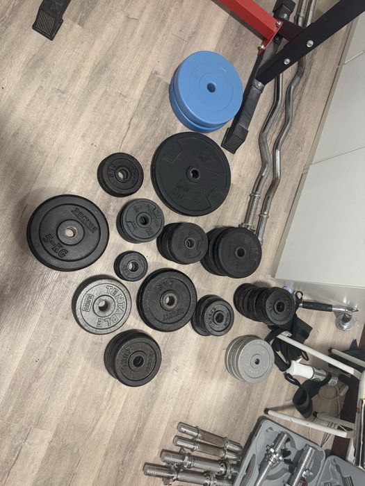 Musculação halteres supino cadeira romana barra