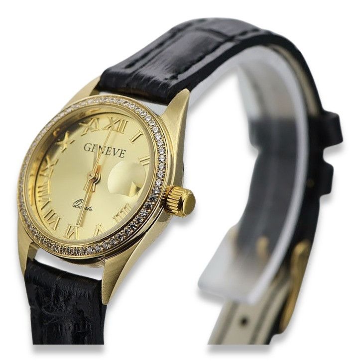 Złoty zegarek damski 14k z BRYLANTAMI 0.25ct Geneve lw078y-d Złoty