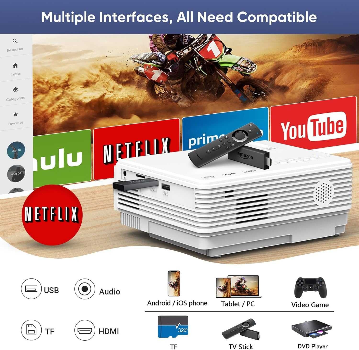 Projektor LCD AKATUO XR31 fullhd WIFI BLUETOOTH zoom USB 200''