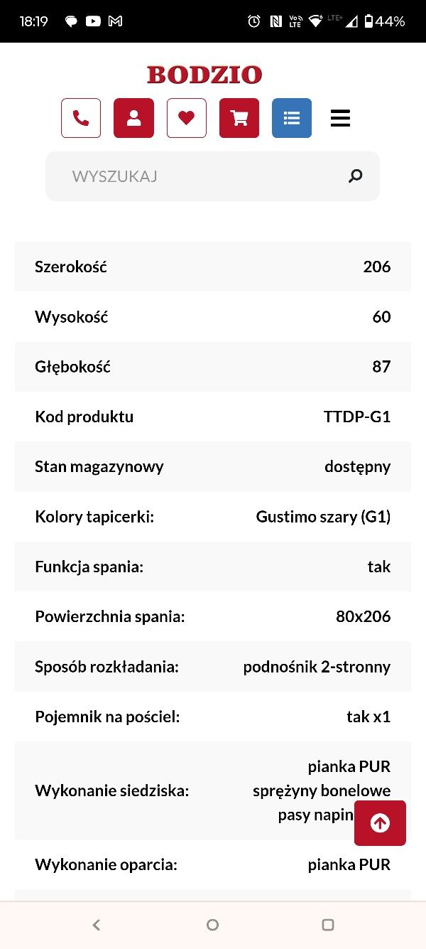 Tapczan Dawid prawy (gustimo szary)