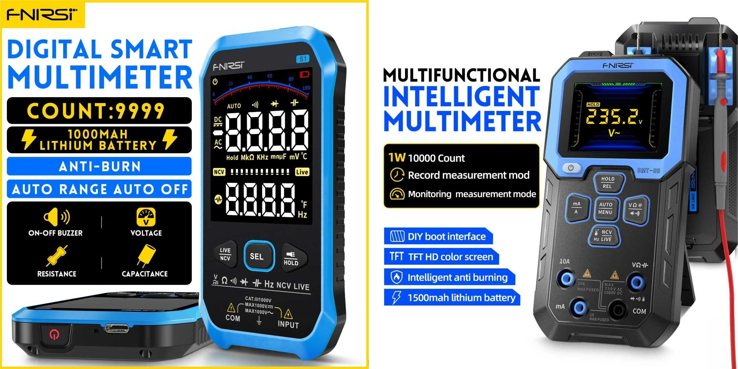 FNIRSI S1 и DMT-99 Smart тестер мультиметр NCV AC/DC R/C/D t/F, Li-Ion