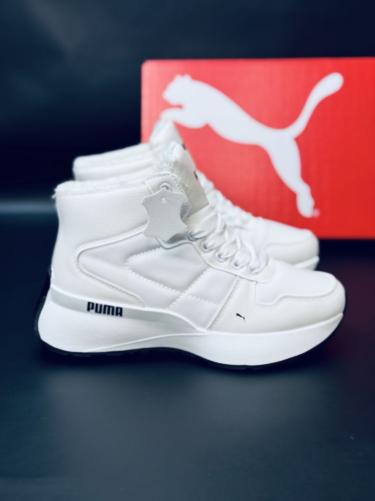 Puma Кроссовки зимние на меху, кожаные кросовки белые зимние Пума