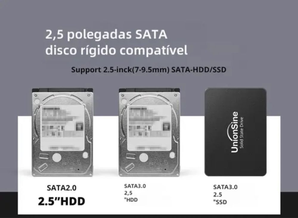 Caixa HDD, Porta Serial, SATA, SSD, Suporte 6TB Box, 2.5 "