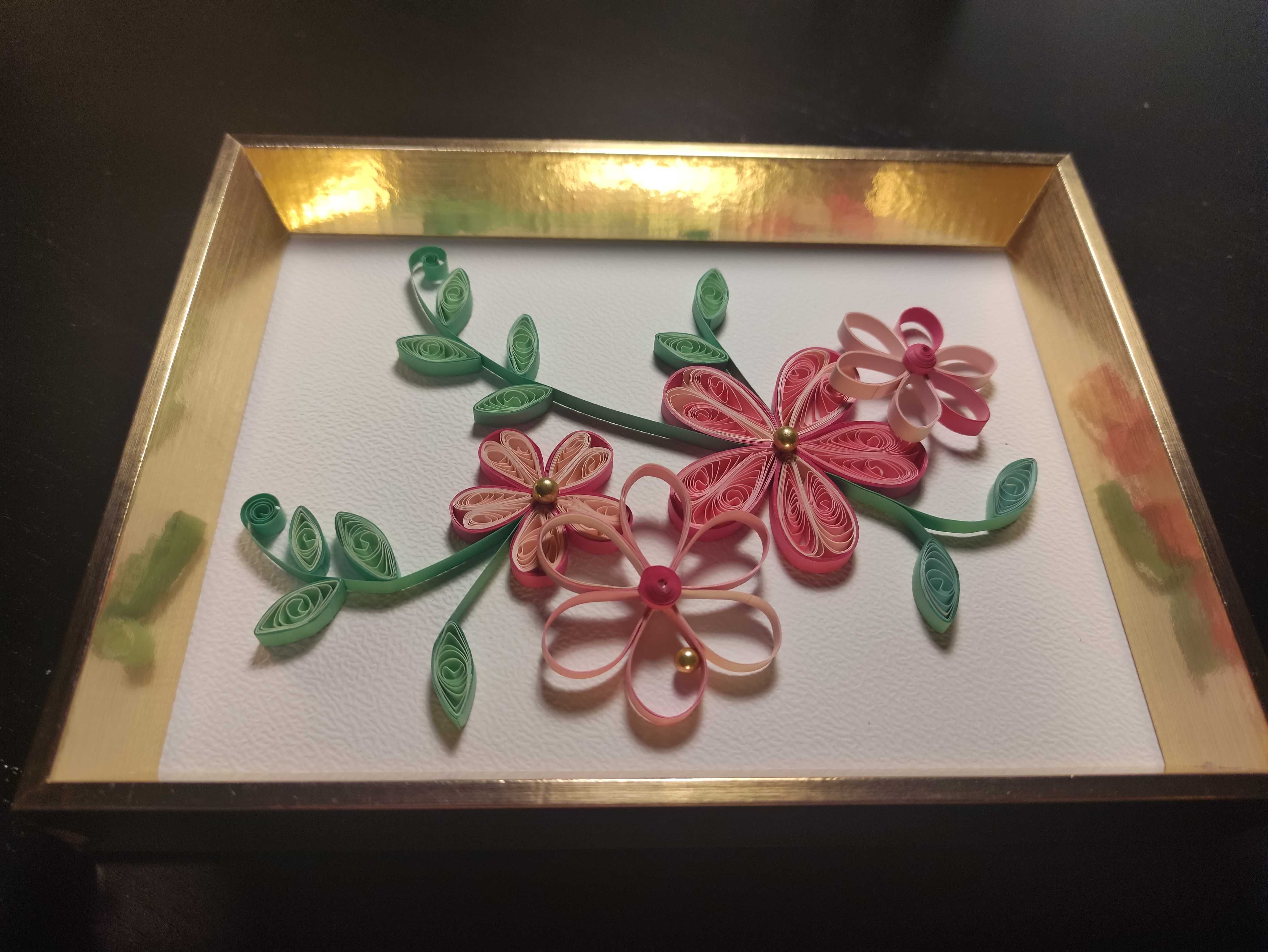 Obraz Różowe Kwiaty, quilling