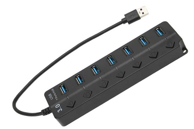 USB 3.0 концентратор на 7 портів Чорний USB-хаб HUB з вимикачами