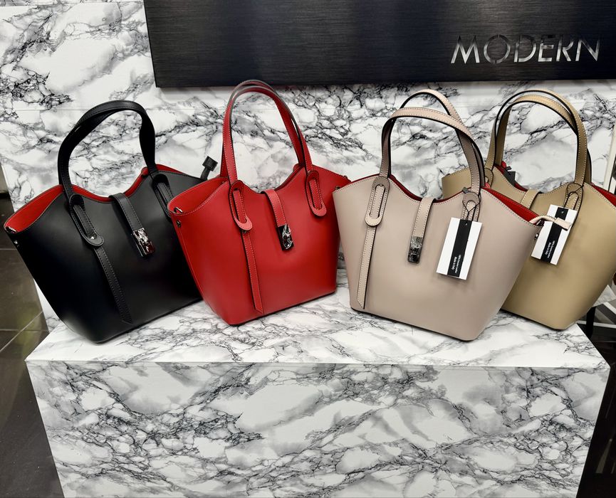 Сумка шопер пудра шкіряна сумка червона бежева чорна Кожаная сумка