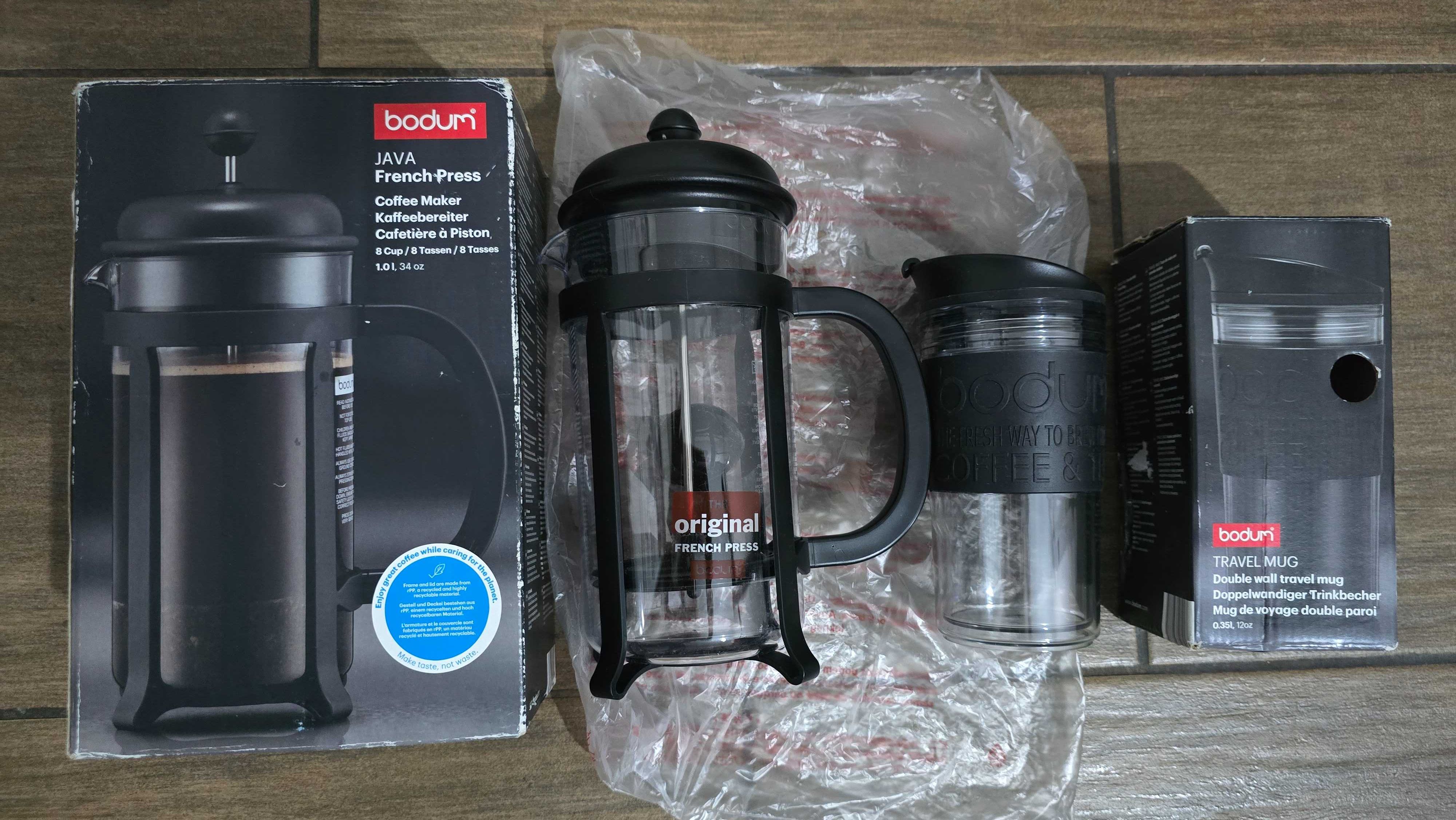 Bodum Zestaw Java Set, Zaparzacz do kawy French Press i Kubek podróżny
