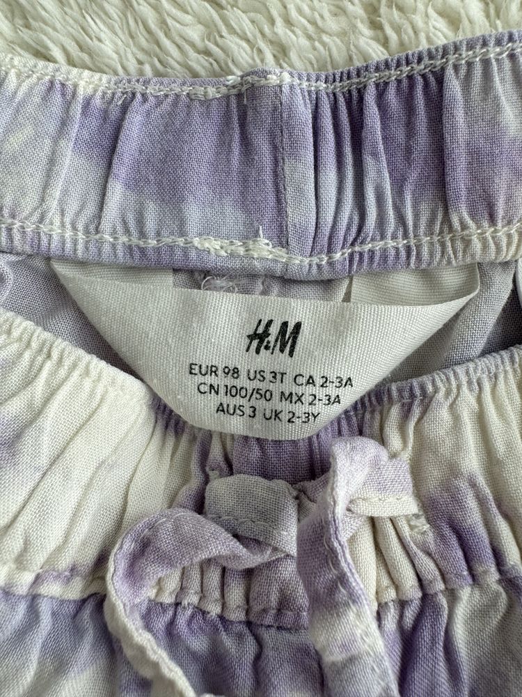 H&M Joggersy tkaninowe z wiskozy 98 dziecięce fioletowe Tie-dye