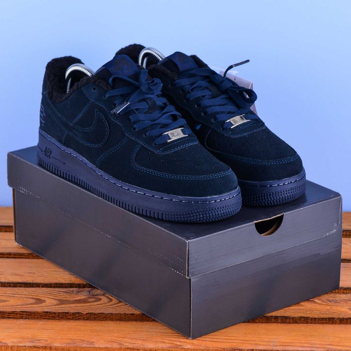 (2103) Зимові Кросівки Nike Air Force темно-сині на хутрі (41-46) найк