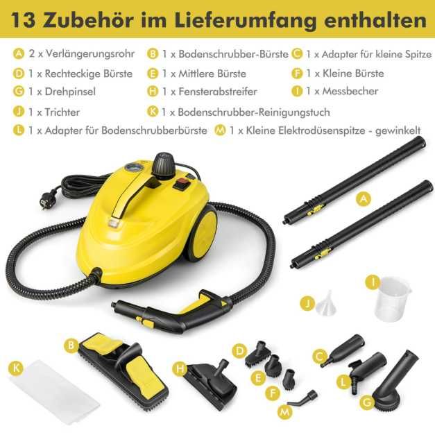 Myjka ,odkurzacz parowy 2000W,1800ml + 13 akcesorii.COSTWAY
