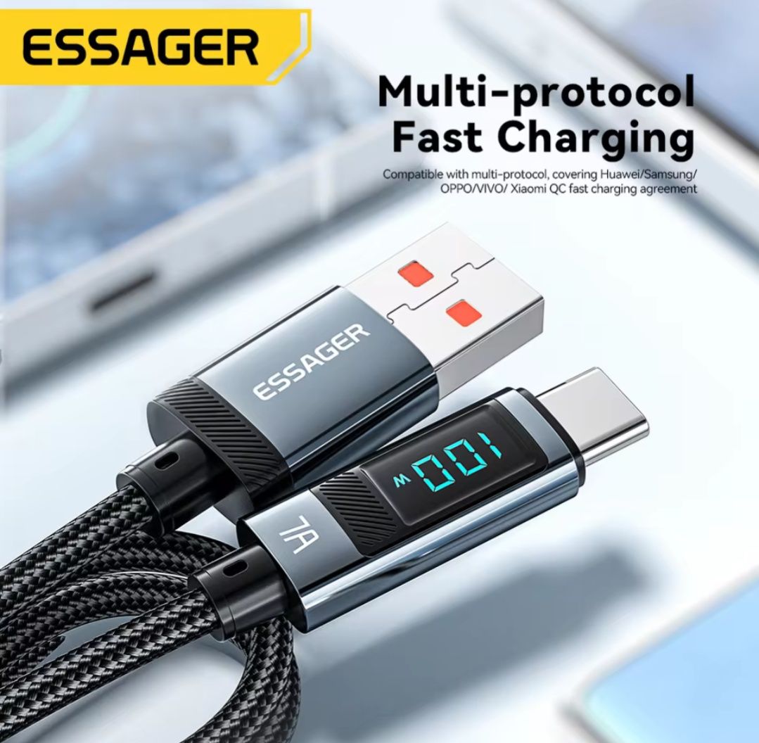 Кабель Type-c/Type-c 100w 7A 2м Usb/Type-c 1м з дисплеєм