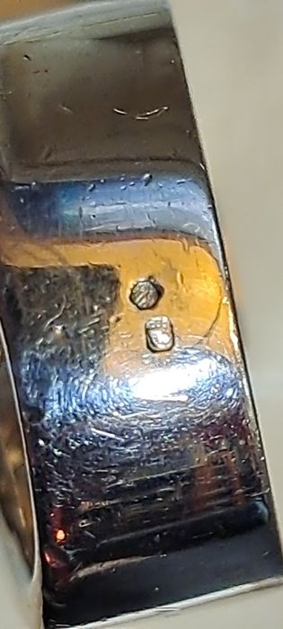 Anel vistoso em prata contrastada.