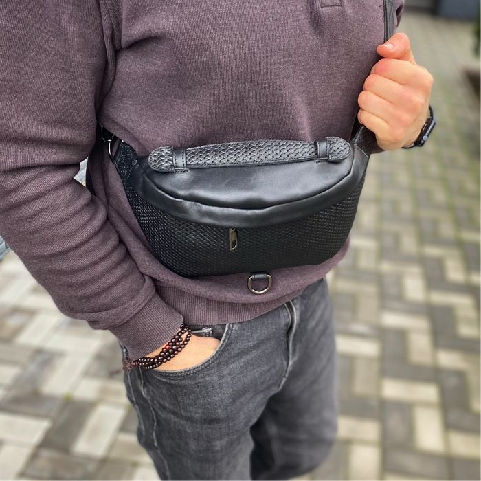 Чоловіча сумка з натуральної шкіри бананка нагрудна SteelBack