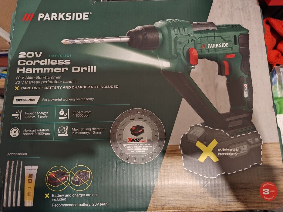 Młotowiertarka akumulatorowa Parkside PABH 20-Li D4