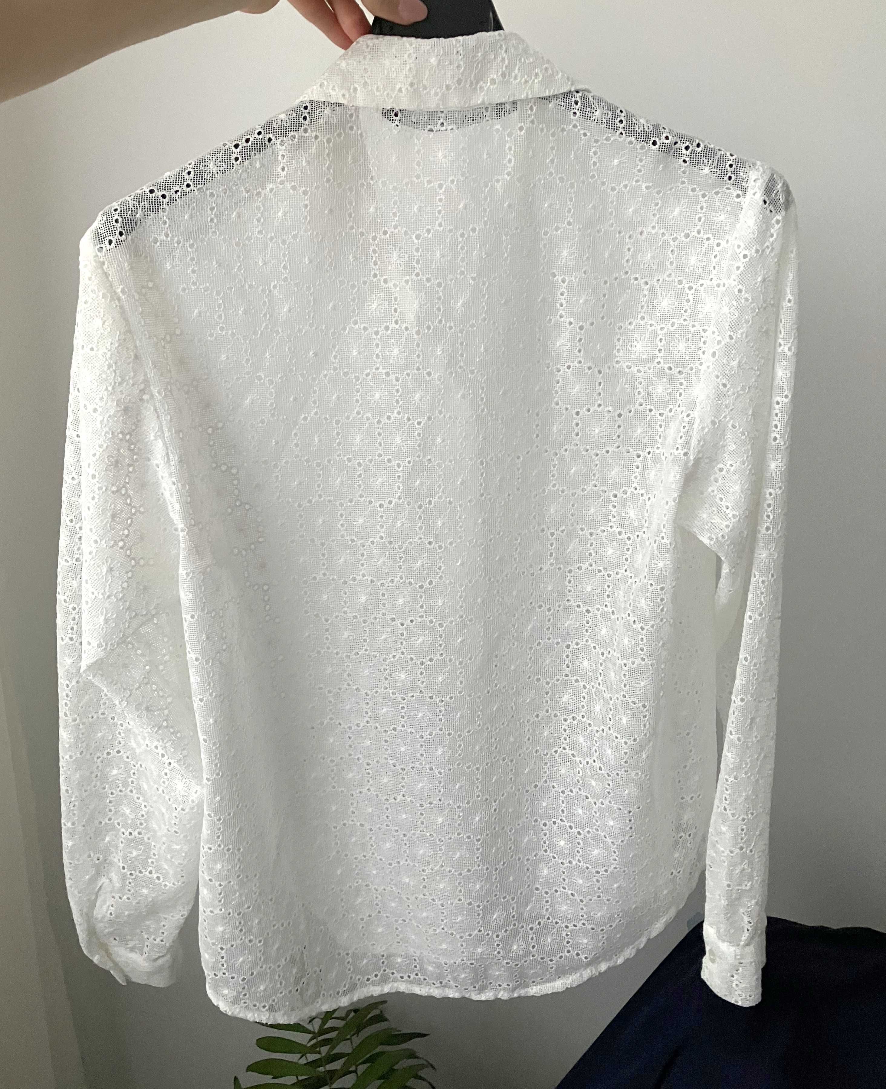 Biała ażurowa koszula Zara haft kwiaty xs