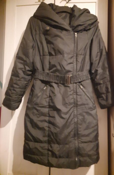 Długa czarna kurtka damska z kapturem rozm 38