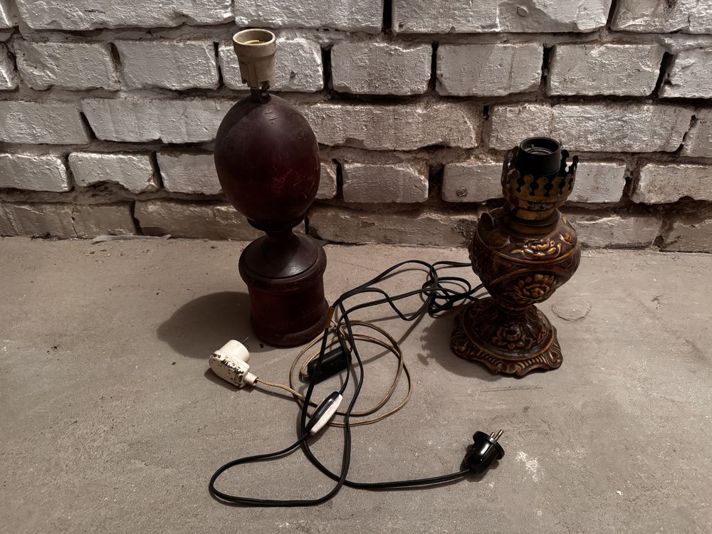 Dwie stare lampy stołowe retro + abażur