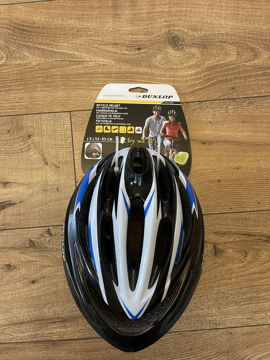 Kask rowerowy dunlop czarno biało niebieski rozmiar S (53-55cm)