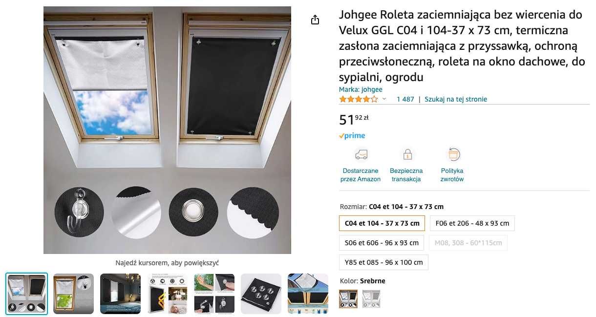 Roleta termiczna zaciemniająca okna Velux  (x3 sztuki)