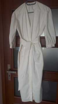 Biała sukienka midi, szmizjerka, Zara-r.xs/s