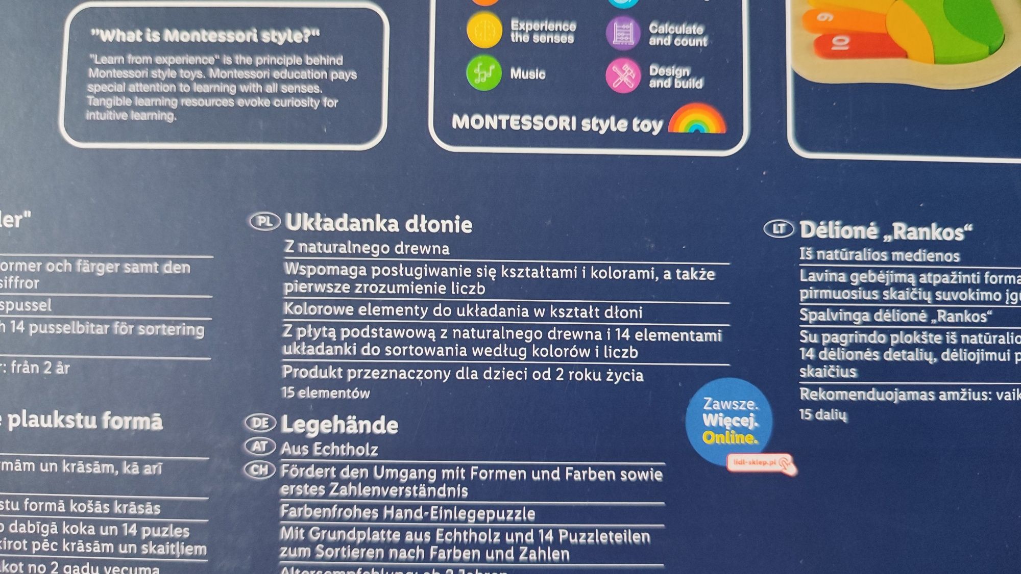 Układanka drewniana dłonie 15 elementów edukacyjna