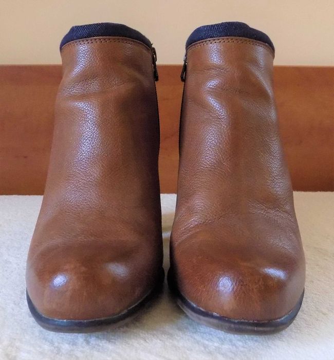 Brązowe skórzane botki damskie na obcasie, Tommy Hilfiger, rozm. 38