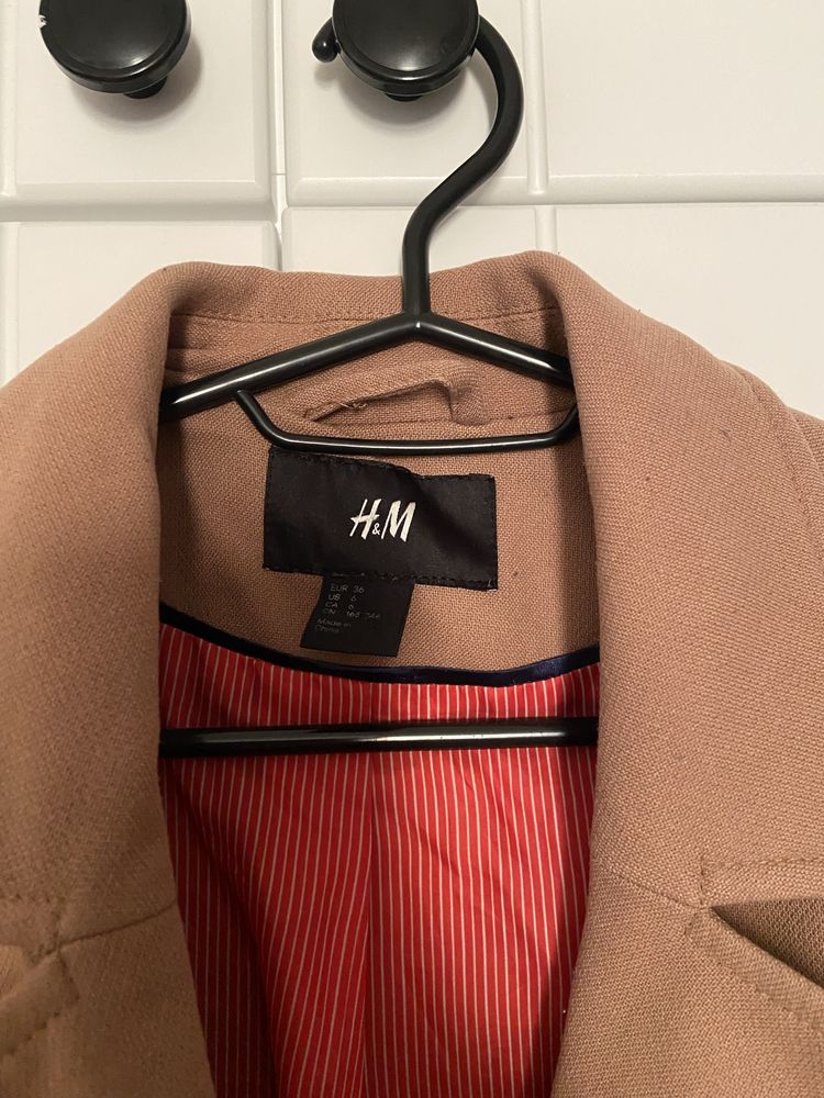 Marynarka damska H&M brązowa złote guziki dwurzędowa S 36