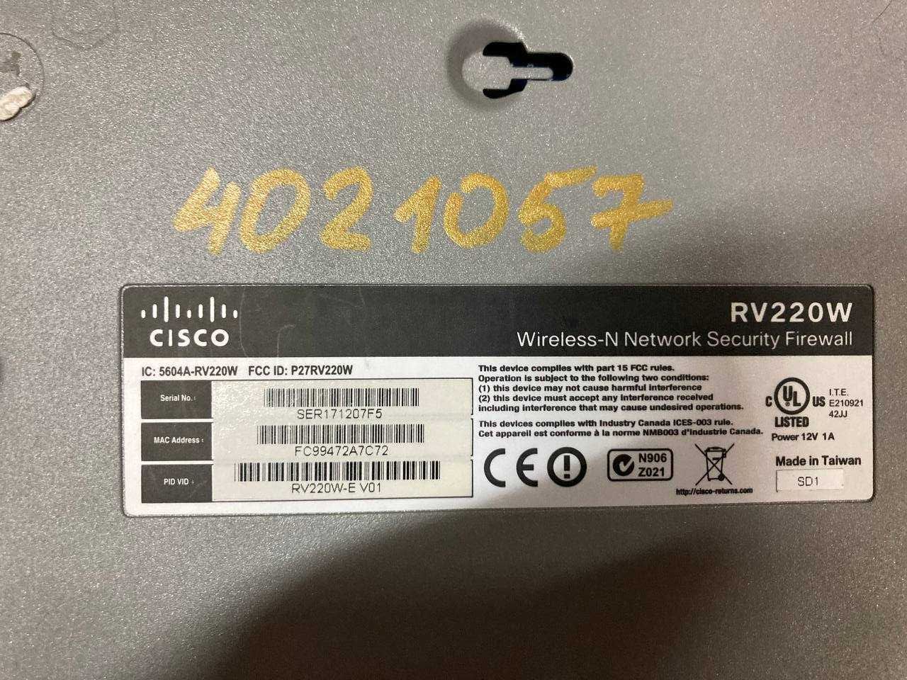 маршрутизатор-фаєрвол Wi-Fi-роутер Cisco RV220W-E-K9-G5-RF