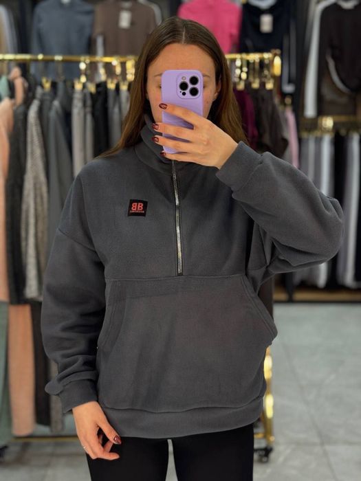 Женская кофта флиска Balenciaga зимняя флис POLAR с карманом кенгуру