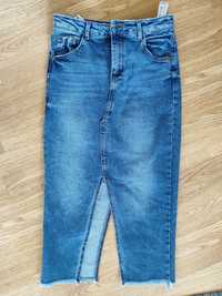 Spódnica jeans MIDI z rozcięciem Stradivarius 36 S