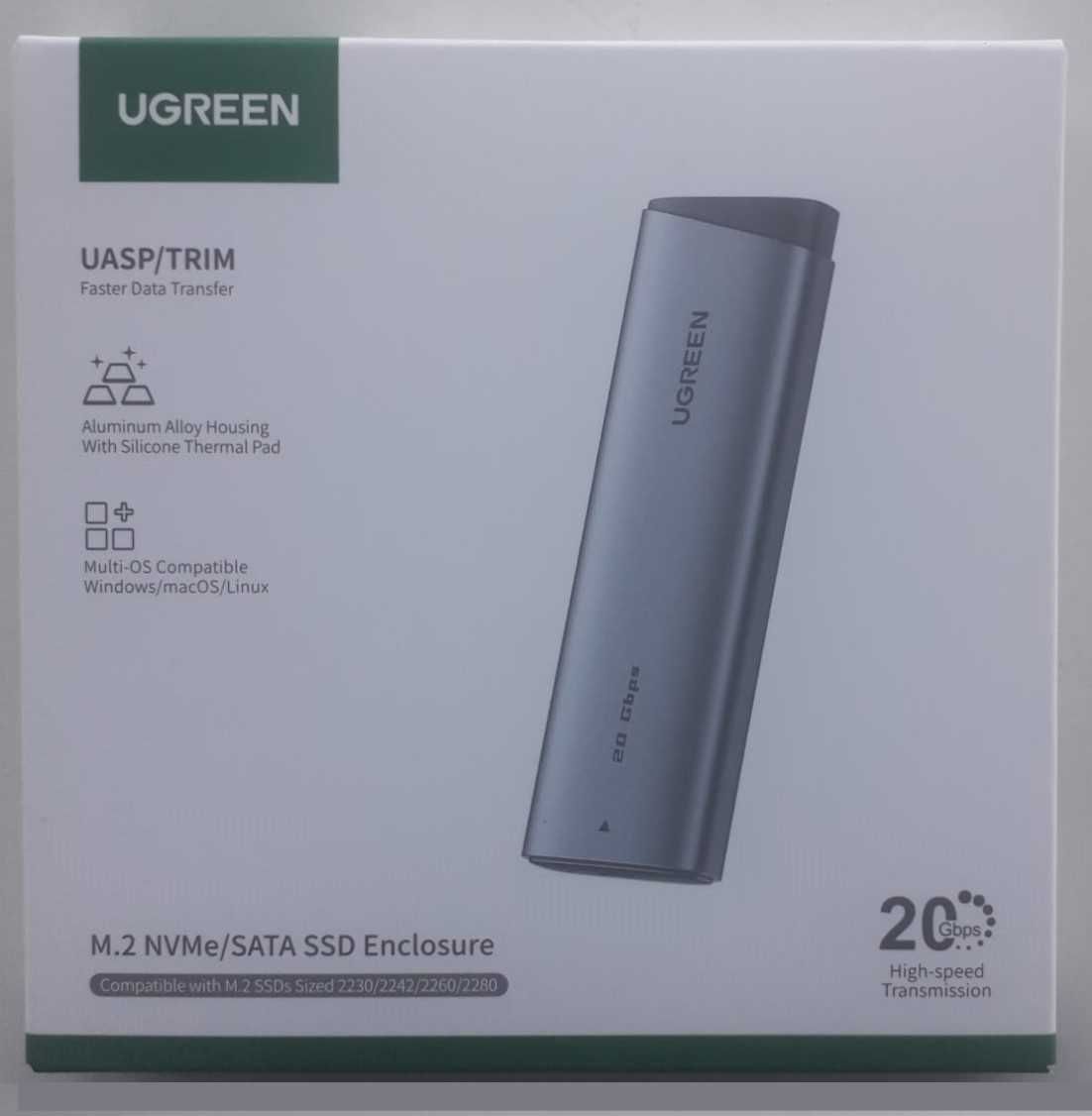 (Novo) UGREEN caixa externa M.2 USB 3.2 Gen 2x2 20Gbps NVMe