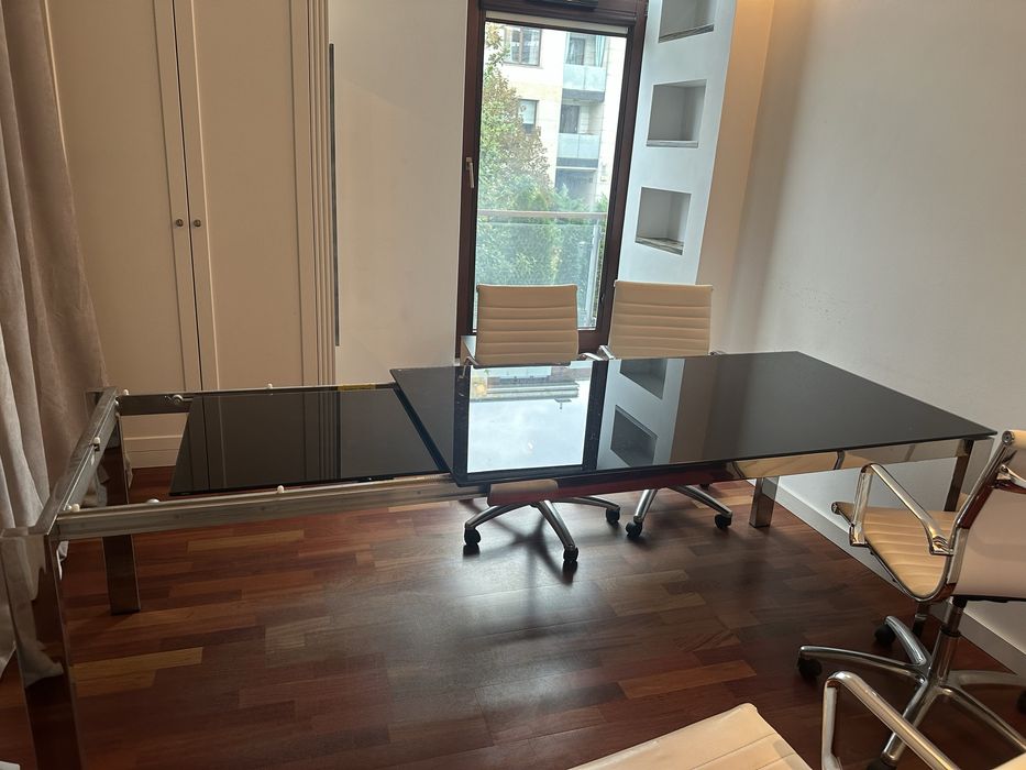 Stół szklany rozkladany 160+85/85 cm blat czarny nogi chromowane
