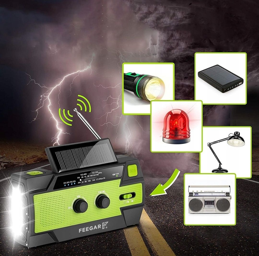 Feegar radio FM budowlane przenośne awaryjne sieciowe powerbank4000mah