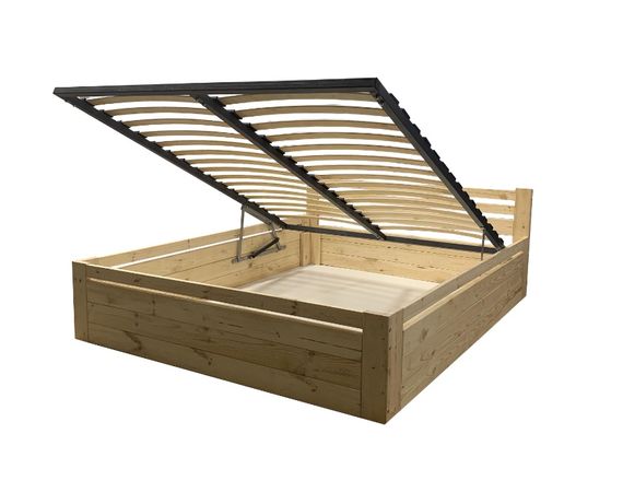 Drewniane łóżko sosnowe 160x200 z podnoszonym stelażem, pojemnik