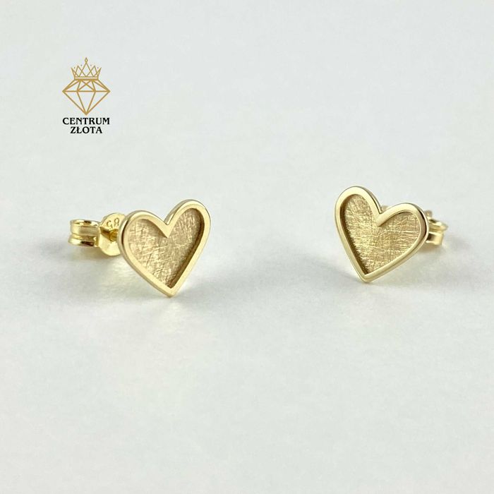 Piękne ZŁOTE kolczyki serduszka ciekawe zdobienie PRÓBA 585 (14K)