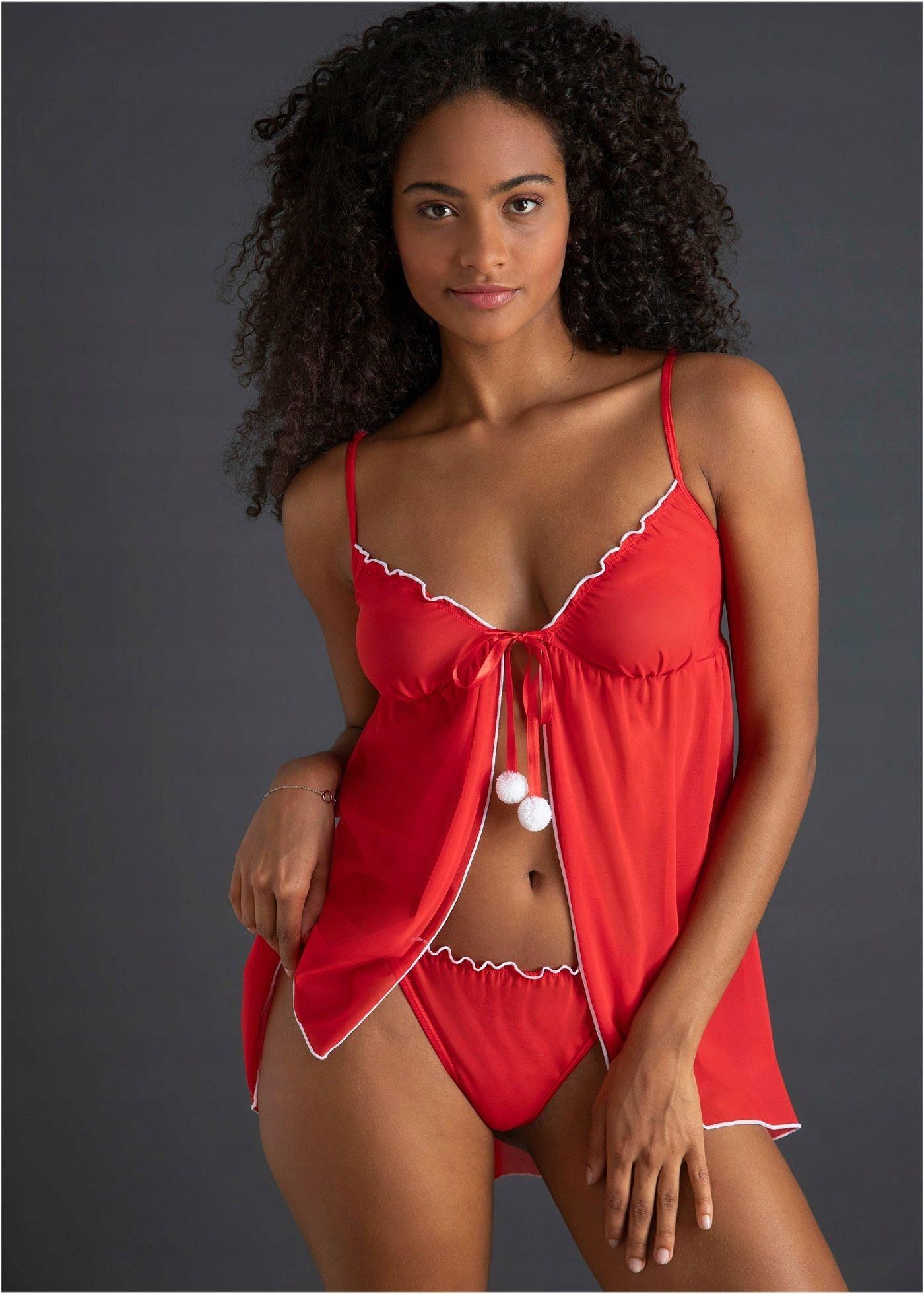 B.P.C koszulka babydoll świąteczna mikołajka czerwona siateczkowa r.40