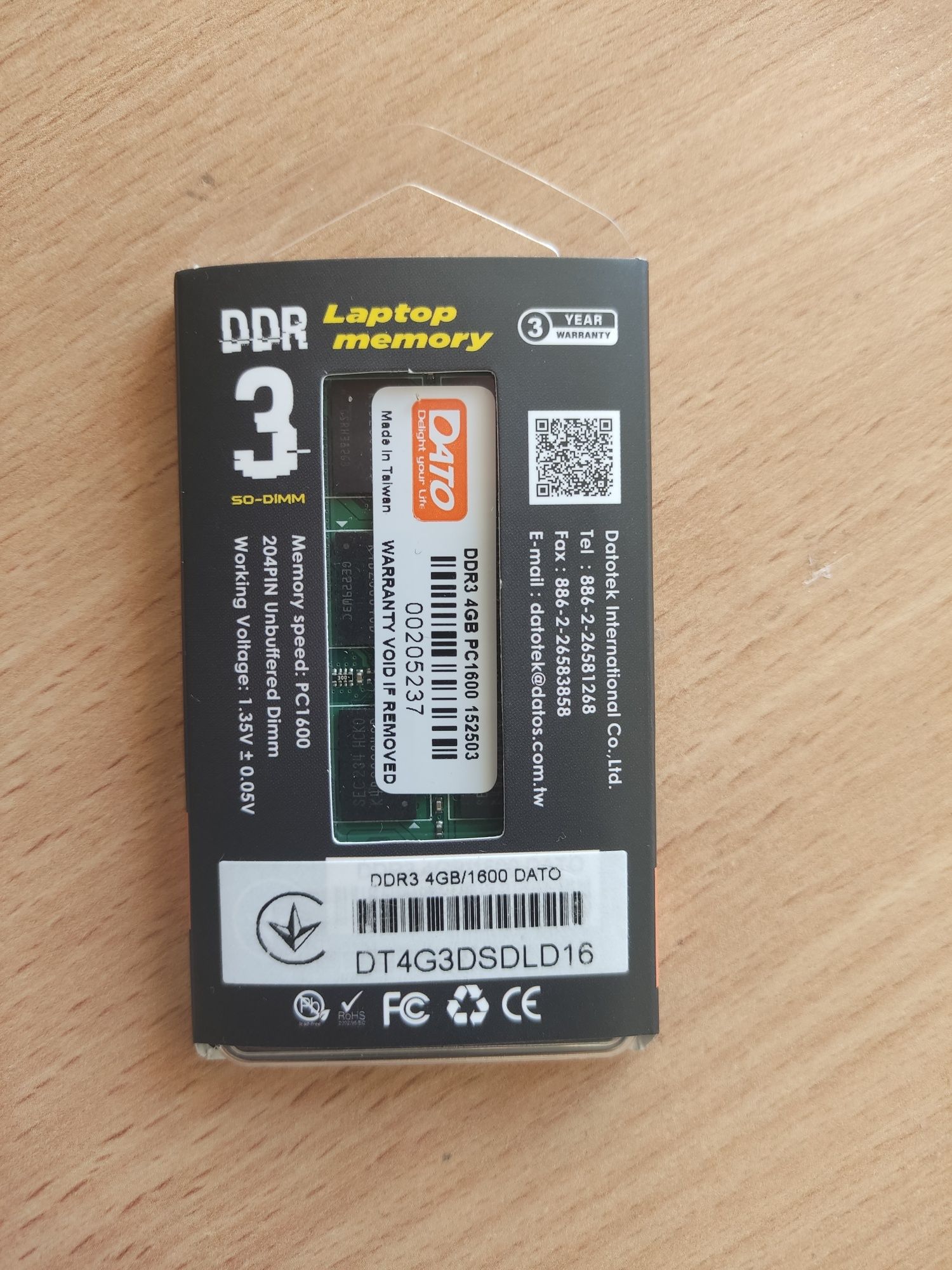 Оперативна пам'ять для ноутбука Dato DDR3-1600 4096 Mb